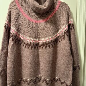 a new day Brown Turtleneck Sweater with Pink Details